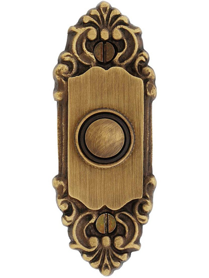 Petite French Baroque Solid-Brass Doorbell Button in Antique Brass.